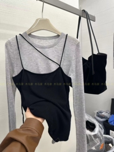 叠穿法则 真两件羊毛长袖针织衫  舒适亲肤圆领薄款T恤女防晒上衣