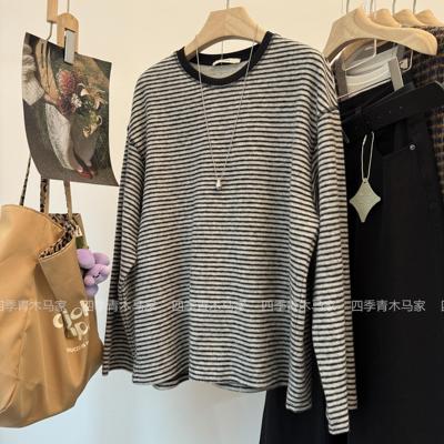 超舒适的宽松条纹长袖T恤