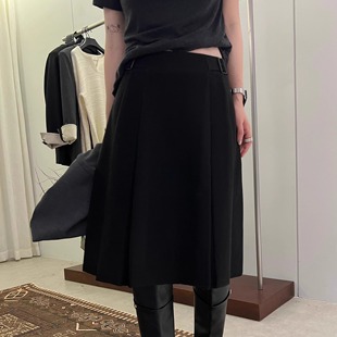 百搭纯色牛筋腰针织百褶裙 miu系高腰A字中长裙 显瘦版 羊毛半裙