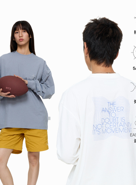 PINSKTBS「速干T」春季休闲宽松网格速干标语印花长袖T恤男