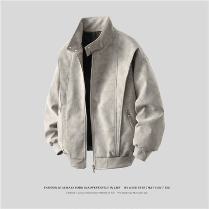 唐团夹克男女款春秋季美式复古棒球领休闲宽松美拉德水洗皮衣港风