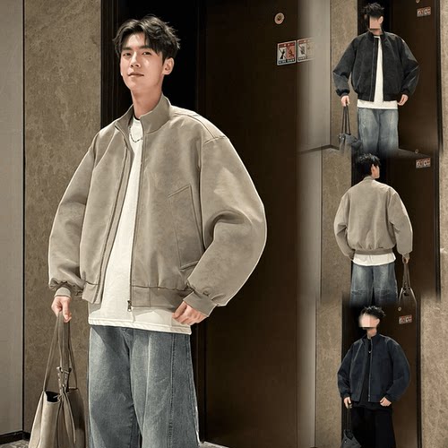 HN潮牌【扎染脏脏】美式复古立领PU皮夹克男百搭宽松痞帅上衣外套