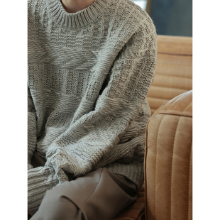 衣疫 双色.手工编织粗针立体织花套头圆领日系提花毛衣