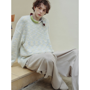 衣疫 毛茸茸小领口 定染高级彩砂羊毛混纺软糯拉毛圆领套头毛衣