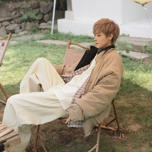 门襟撞色立领加棉外套宽松棉服 棉衣 衣疫 2色.日系复古工装