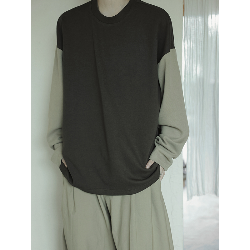 美式复古拼接叠穿长袖t恤