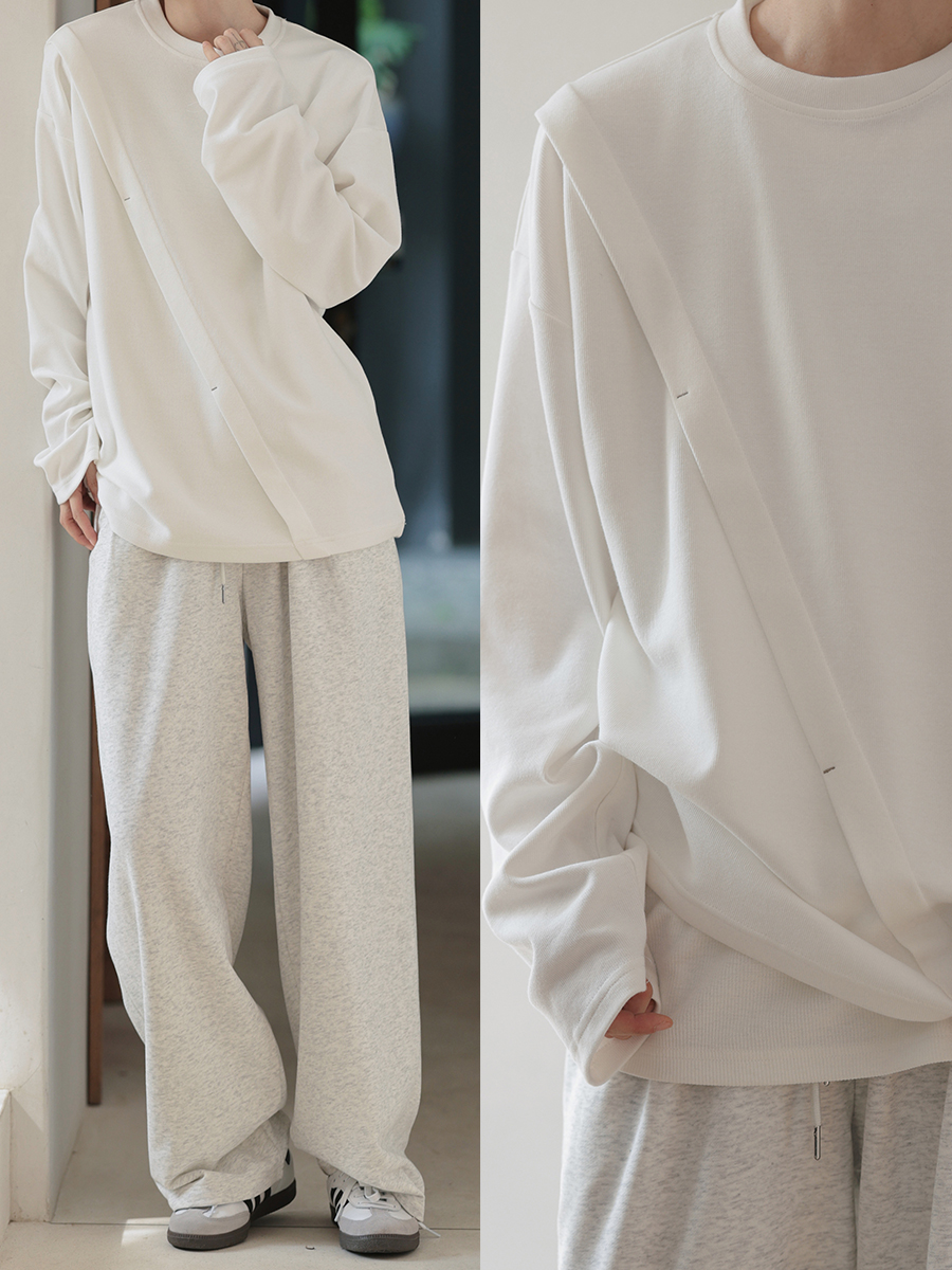 无性别日系原创纯色长袖t恤