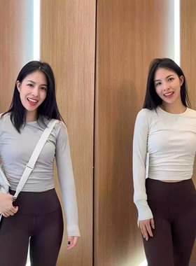 同款all tak螺纹长袖冬季圆领瑜伽服薄款紧身运动打底圆领