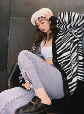 维忆Rae新款高腰显瘦破洞裤子女韩版宽松直筒阔腿裤牛仔裤女