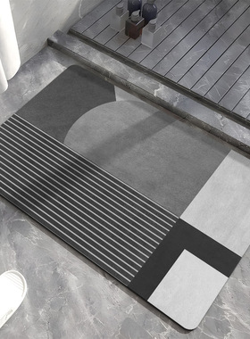 轻奢几何灰色硅藻泥地垫北欧玄关入户门垫浴室地垫洗手台吸水垫