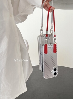 ins电镀波点红色挂绳适用于iPhone16Promax简约个性15手机壳苹果14手提绳13保护套