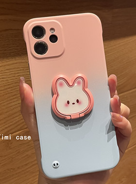 适用于手机壳可爱兔子支架无边框oppoReno14手机壳reno9Pro+硬壳K12可爱13简约FindX8半包reno6保护套A72晕染