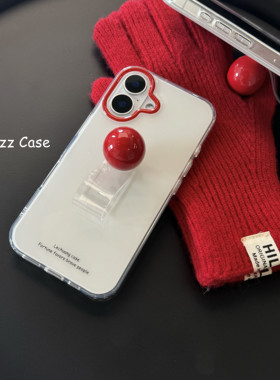 小众高级感白底红球指环扣适用于苹果16promax手机壳新款iphone14个性15pro女款13硅胶12全包11防摔15