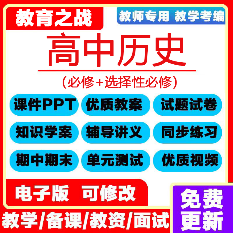 人教版高中历史PPT教案选择性必修高一二三四电子版选修试卷资料