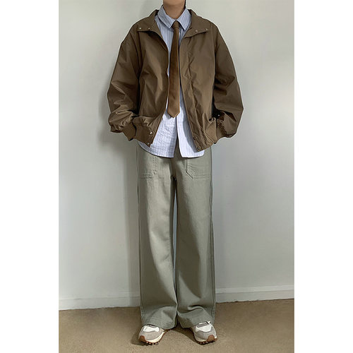 直筒日系重工水洗休闲裤