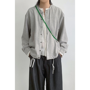新贵中式 卫衣男女抽绳廓形国风亚麻假两件外套春秋 老钱风圆领开衫