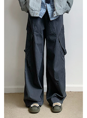 林弯弯美式复古褶皱弯刀卡哈特重工工装裤男女春秋百搭阔腿休闲裤