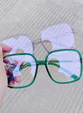 2019韩版新款潮特大号方形tr90镜框绿色复古时尚眼镜显瘦配近视女