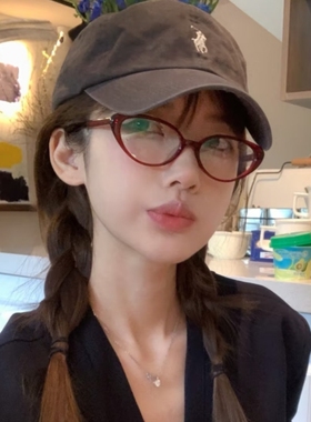 2025新款复古红色小框猫眼近视眼镜女高级感ins风辣妹圆脸素颜潮
