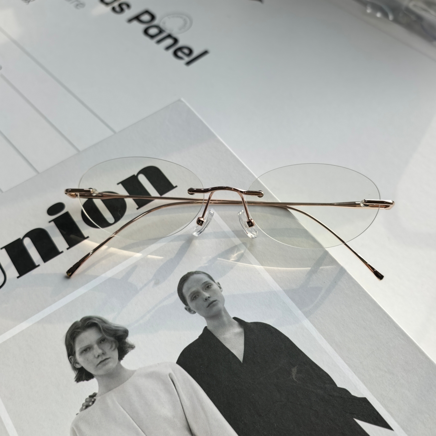 时尚无框椭圆形小框金色近视眼镜