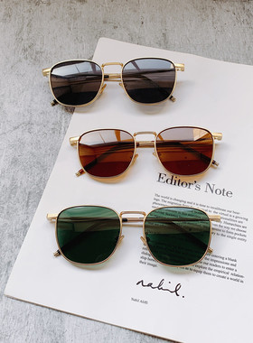 新款港风墨绿茶色太阳眼镜帅气金属复古时尚商务墨镜大脸显瘦防晒