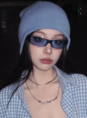 未来感赛博朋克蓝色曲面发箍墨镜女潮Y2K千禧辣妹运动太阳眼镜男