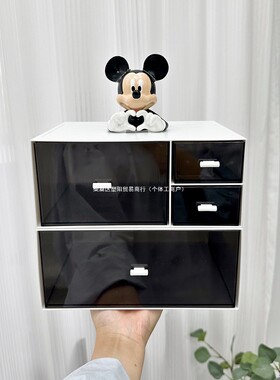 收纳盒抽屉式防尘透明桌面文具书桌上盒子办公室置物架亚克力整理