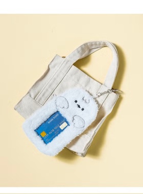 韩国代Daiso大创新款白色小熊毛绒卡包钥匙扣挂件挂饰可放照片