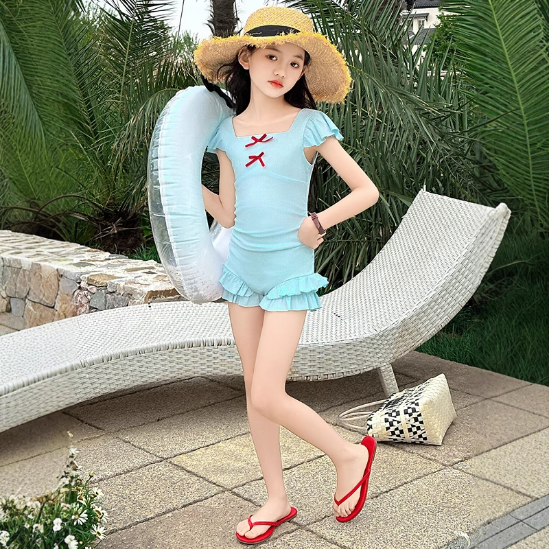 法国Uamtor女童2025夏季新款速干泳衣连体套装洋气高级感甜美泳装