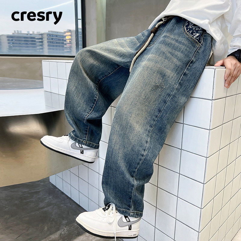 韩国CRESRY童装潮牌男童牛仔裤春秋季2025新款中大童休闲直筒裤
