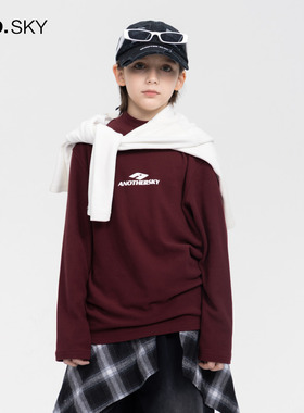anothersky 男童秋冬装红色双面德绒半高领打底衫2025新款儿童t恤