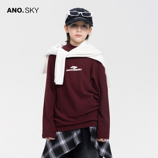 anothersky 男童秋冬装红色双面德绒半高领打底衫2025新款儿童t恤