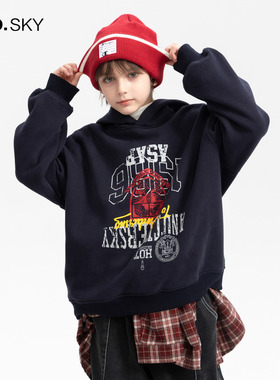 anothersky 男童冬装加绒加厚连帽运动卫衣2025新款儿童保暖上衣