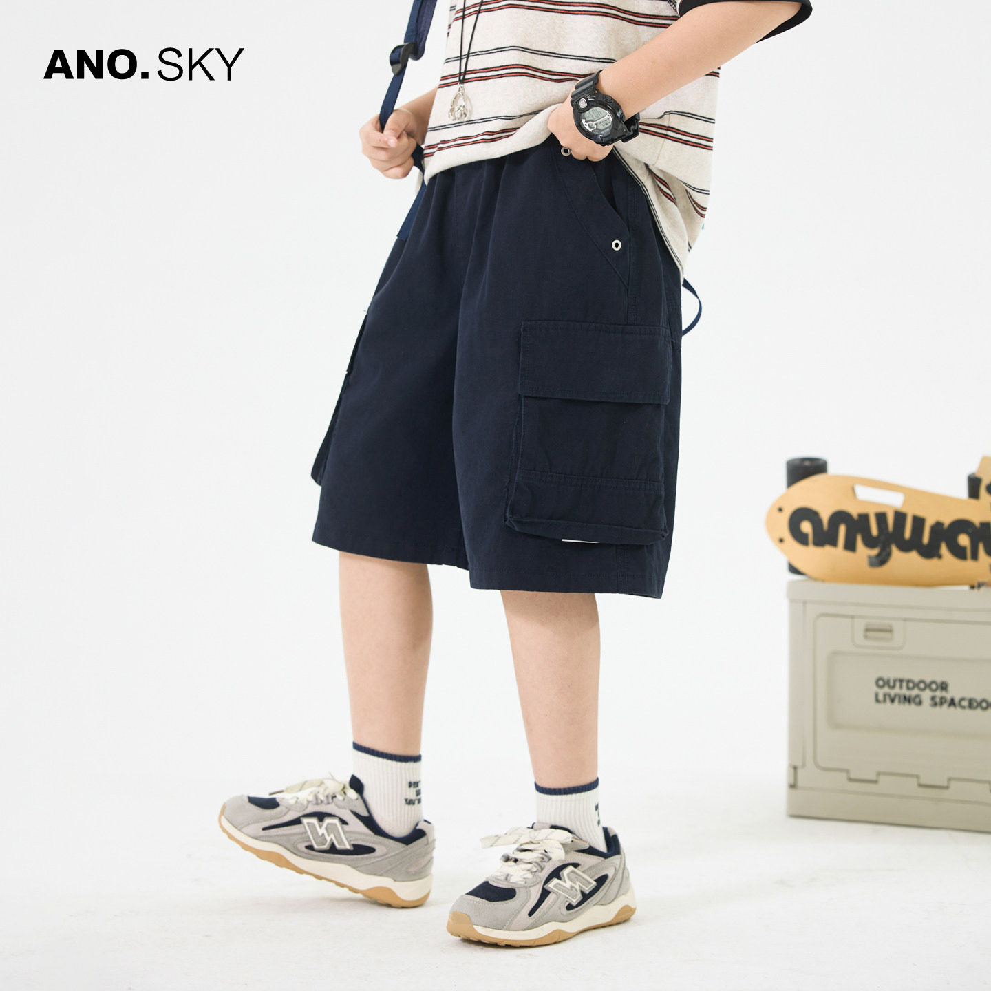 anothersky 男童夏季潮牌纯棉工装短裤2026新款儿童薄款运动裤子
