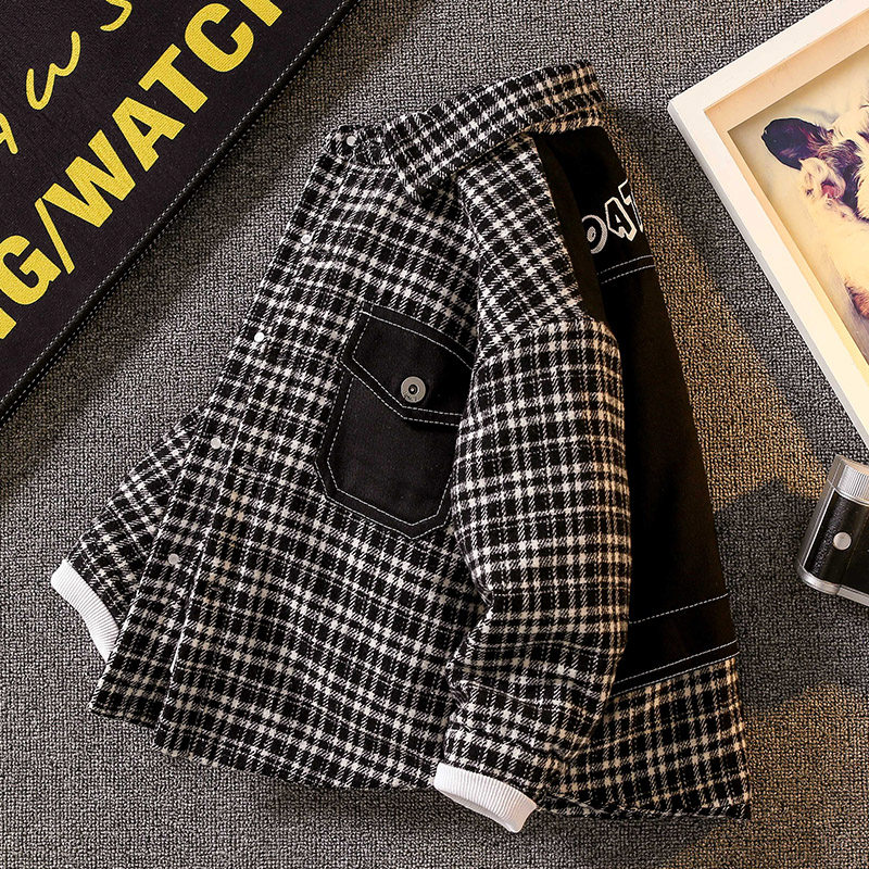 法国童装外套春秋季2025新款夹棉春秋装儿童衬衣衬衫加厚男孩衣服