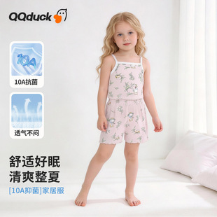 两件套家居服套装 棉质透气全件印花2件套 吊带短裤 可可鸭女童夏季