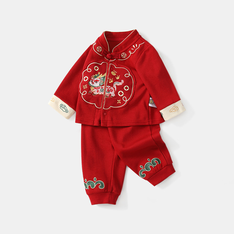 中国风男宝宝周岁礼服刺绣两件套