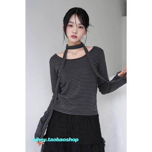 eihey诶嘿条纹围脖T恤长袖上衣