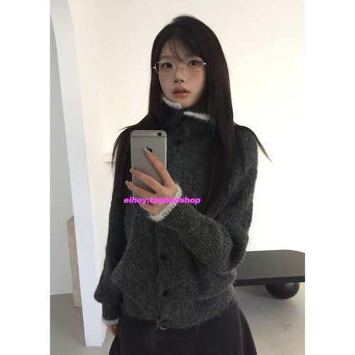 eihey诶嘿清冷复古慵懒感个性撞色简约高龄毛衣开衫显瘦针织衫女