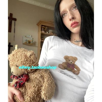 eihey诶嘿小熊印花上衣长袖T恤女