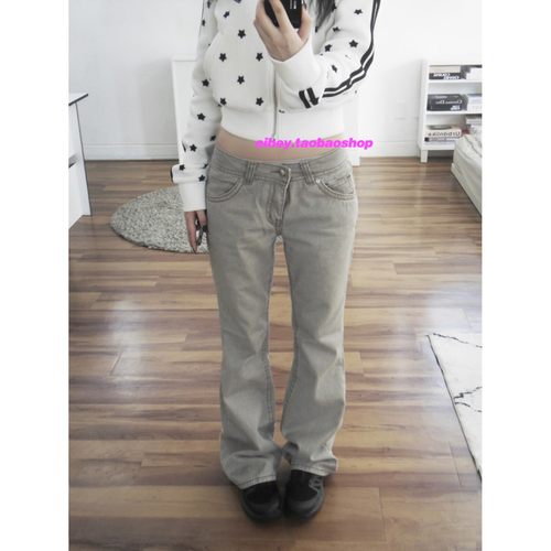 喇叭牛仔裤长裤做旧设计感小个子