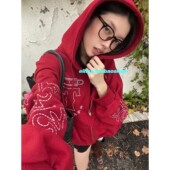 eihey诶嘿26年春季 复古宽松连帽卫衣休闲百搭拉链上衣外套女 美式