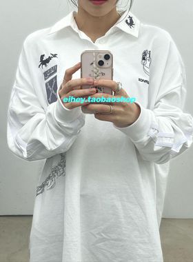 eihey诶嘿2026秋季新款美式复古长袖女polo领t恤宽松套头卫衣女