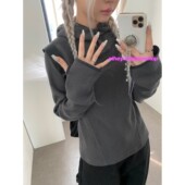 eihey诶嘿复古机能风小高领系扣百搭华夫格连帽宽松卫衣T恤上衣女