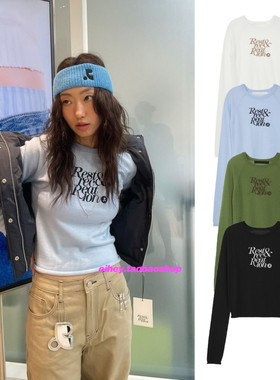 eihey诶嘿字母logo提花短款修身圆领针织衫休闲长袖打底衫上衣女