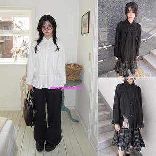 百搭纯色百褶裙摆上衣 褶皱衬衫 eihey诶嘿25秋冬清冷风娃娃衫 长袖