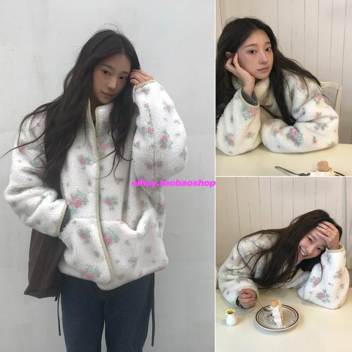 eihey诶嘿25秋韩系甜美碎花秋冬加厚保暖棉衣宽松摇粒绒外套上衣