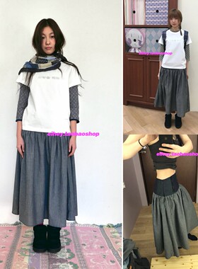 eihey诶嘿2026春季新款肌理条纹拼接休闲双排扣高腰半身裙长裙女