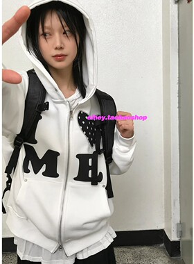 eihey诶嘿春季爱心波点i love ME可爱连帽拉链休闲卫衣帽衫外套女