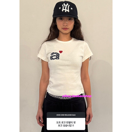 eihey诶嘿夏季韩系甜美风可爱三色波点字母修身显瘦T恤短款短袖